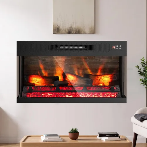 Bonnlo Chimenea eléctrica de vidrio de 3 caras de 28 pulgadas de ancho con aplicación y control remoto, calentador de chimenea falso realista con 6