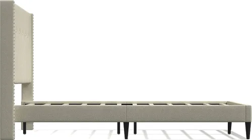 Miniatura 5 de Glenwillow Home MCM - Marco de cama con plataforma tapizada, botón con ribete de cabeza de clavo, respaldo de ala, base de colchón, no necesita Beige