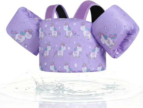Miniatura 10 de Gogokids Chaleco de natación para niños pequeños, flotadores para niños de 24 a 66 libras, bonita chaqueta de natación de dibujos animados con arnés