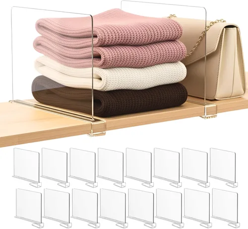 SortNStore Divisores de Estante Organizador de Carteras para Clóset: Paquete de 16 Organizadores de Almacenamiento de Bolsas Acrílicas para