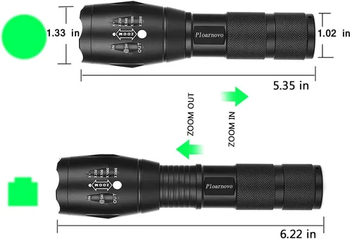 Miniatura 4 de Linterna de caza – Luz de mano LED verde – Zoomable, resistente al agua y a los golpes, luces de caza nocturna para pesca, cerdo, cerdo, coyote