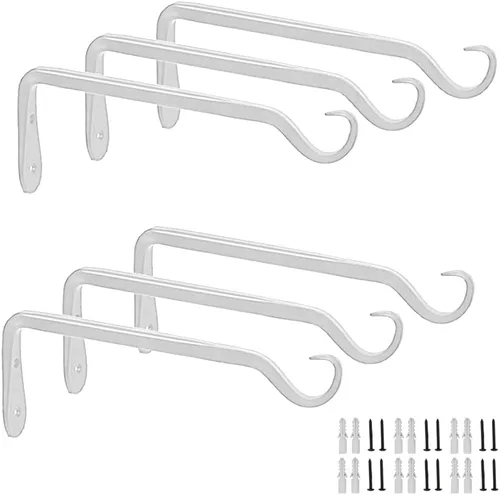 Miniatura 8 de Worth Garden - Paquete de 6 soportes de ménsula para colgar plantas de 10 pulgadas, gancho de pared de hierro forjado con recubrimiento de polvo