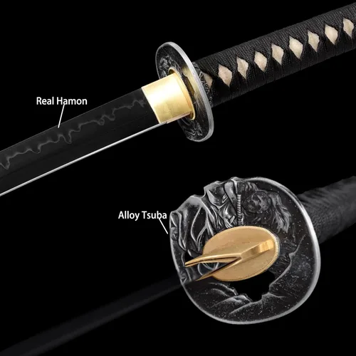 Miniatura 4 de Espada Katana Samurai, templada en arcilla, acero T10, Hamon real, espada completa Full Tang, hecha a mano, samurái, extremadamente afilada