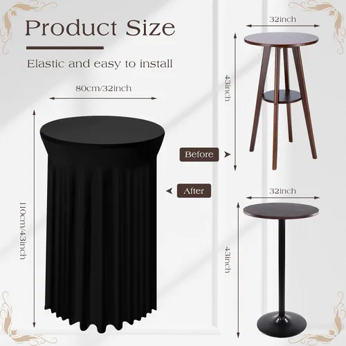 Miniatura 2 de Tegeme 4 paquetes de manteles redondos de elastano para mesa de cóctel con falda de 32 x 43 pulgadas, mantel redondo de elastano elástico para mesa