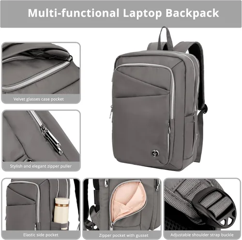 Miniatura 6 de Swissdigital SD1006F-02 - Mochila de viaje con puerto de carga USB, se adapta a mochilas de computadora escolar de 15.6 pulgadas para trabajo y Gris