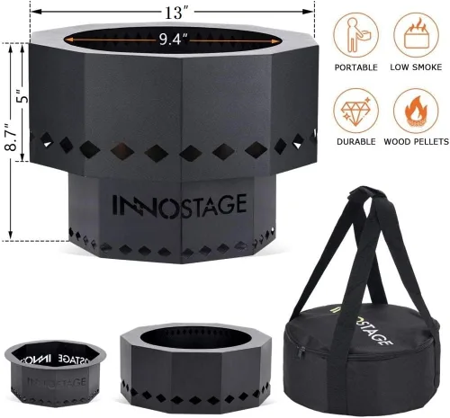 Miniatura 3 de INNO STAGE Pozo de fuego patentado sin humo, estufa de campamento con bajo humo de 13 pulgadas, estufa de campamento de leña para exteriores, bolsa
