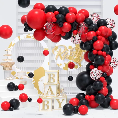 Miniatura 6 de Globos rojos y negros, 57 globos rojos de 12 pulgadas, globos negros para bodas, Año Nuevo, graduación, decoración de fiesta de cumpleaños