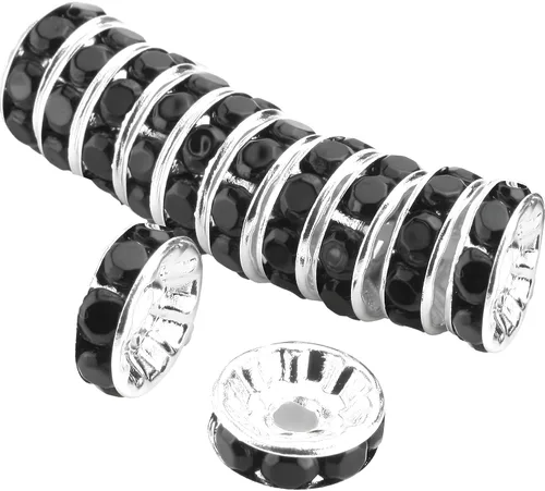 Allb - 100 cuentas separadoras estilo Rondelle de 6mm, chapadas en plata, con cristal checo de rinestone para hacer joyas; cuentas sueltas para Negro