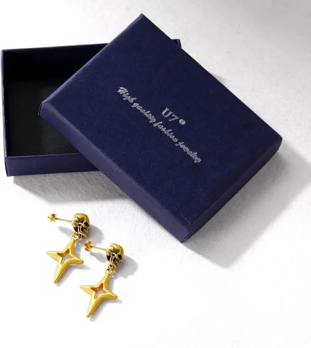 Miniatura 7 de U7 Stainless SteelBlack18K Gold Plated Personalized Gothic Skull Studs Earrings, Snake Stud Earrings, Goat Devil Earrings, Wolf Earrings Halloween