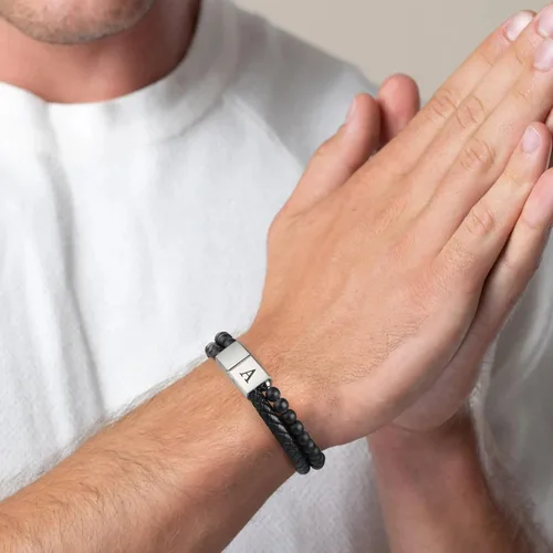 Miniatura 4 de LUXEJEW Regalo Navidad para hombre, brazalete de cuero con cuentas, con letra inicial nombre, 15/64 de pulgada, ágata mate, hecho a mano, ajustable