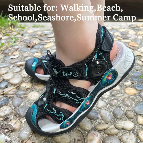 Miniatura 6 de JMFCHI Sandalias deportivas de verano para niños y niñas, sandalias de punta cerrada para exteriores, zapatos atléticos para agua, sandalias