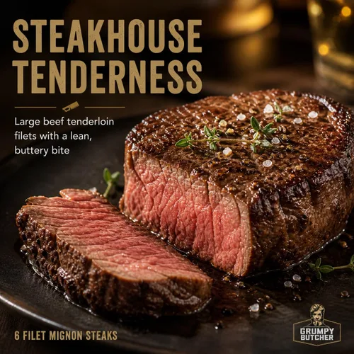 Miniatura 9 de Grumpy Butcher Aged 8 Steak Premium Set – 4 NY Strip, 2 Filet Mignon & 2 Ribeye Steaks – USDA Top Choice Beef Steak con opción de caja de regalo