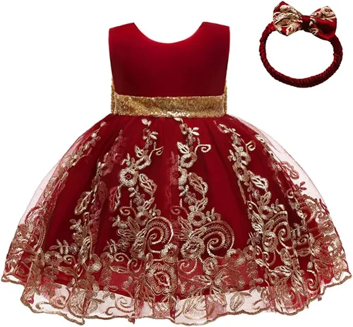 Miniatura 3 de CMMCHAAH - Vestidos de fiesta y concurso, con encaje y bordado, con lazo, tutú y diadema, para bebés y niñas, tallas 0-6 años