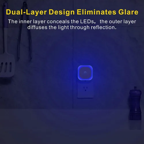 Miniatura 5 de YUNLEX Paquete de 2 luces nocturnas enchufables con sensor de movimiento y sensor de atardecer a amanecer, 3 modos de sensor, luces nocturnas azules