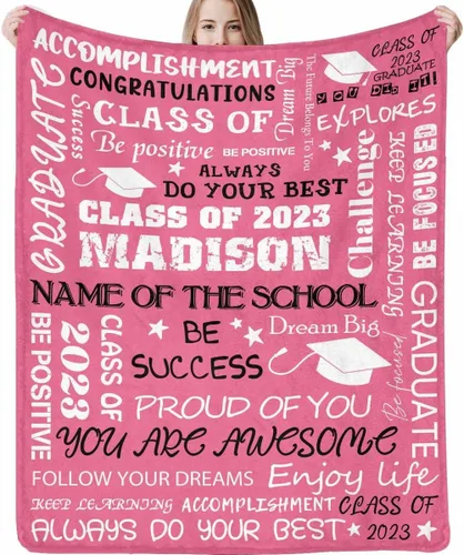 Miniatura 13 de Decoraciones de graduación 2023, manta de regalo para ella, él, felicitaciones 2023, azul oscuro, manta de graduado con nombre personalizado, No.11