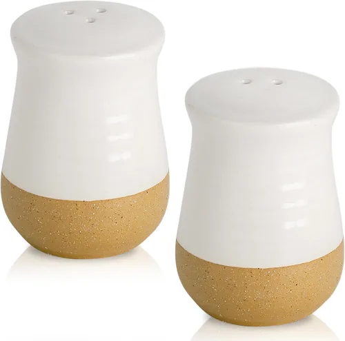 Hasense Juego de salero y pimentero, salero blanco de cerámica para encimera de cocina, bonitos pimenteros, juego de coctelero de especias
