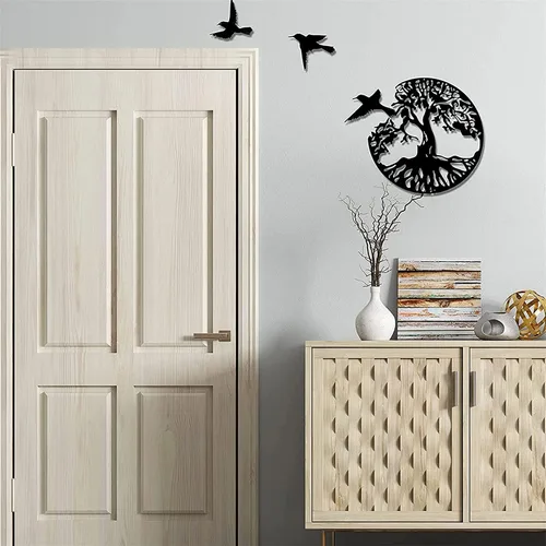 Miniatura 3 de AOOLVY Arte de pared de metal árbol de la vida, árbol único de la vida y pájaros de la paz, decoración de pared de metal, placas de pared para sala