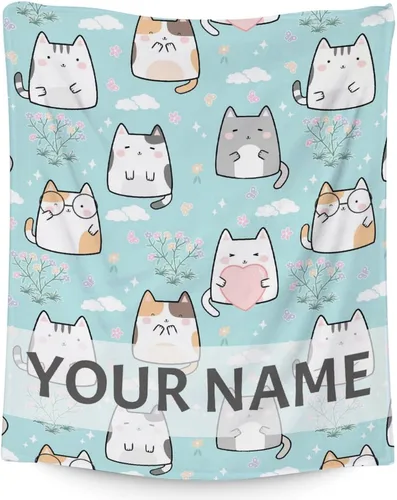Miniatura 10 de Manta de gato para regalo, 30 x 40 pulgadas, bonita manta de gato para niños, mantas negras de felpa suave y esponjosa para sofá, oficina