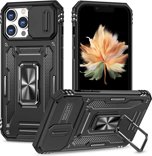 Funda para iPhone 13 Pro con funda para cámara, con soporte de anillo para soporte, con función de montaje magnético para automóvil, para iPhone 13