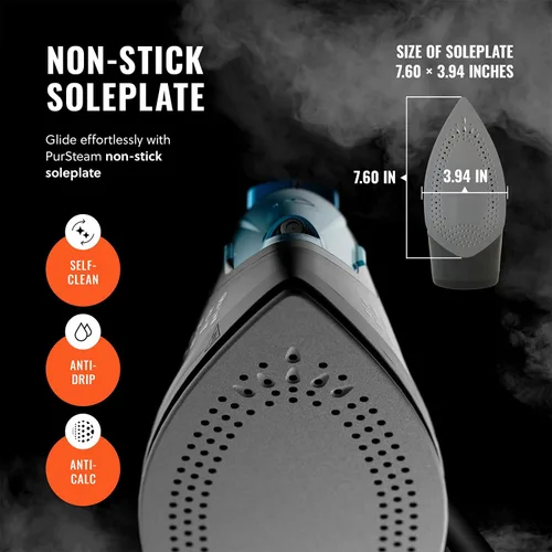 Miniatura 3 de PurSteam - Plancha de vapor profesional de 1250 W, potente vaporizador con ráfaga de vapor y pulverización, suela antiadherente, fácil control