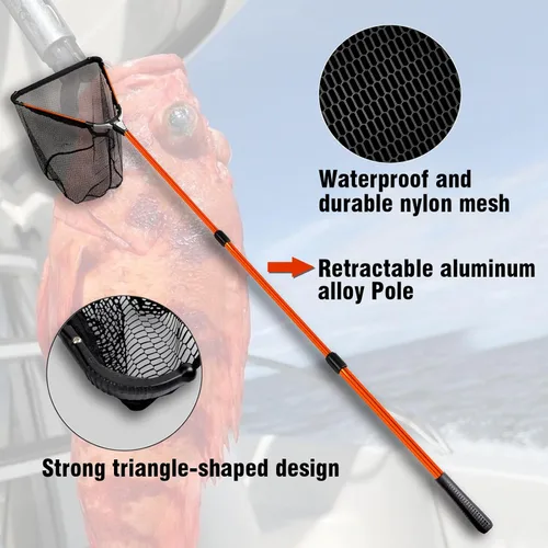 Miniatura 2 de Red para pescar, Fiblink, plegable de aluminio, con mango telescópico extensible