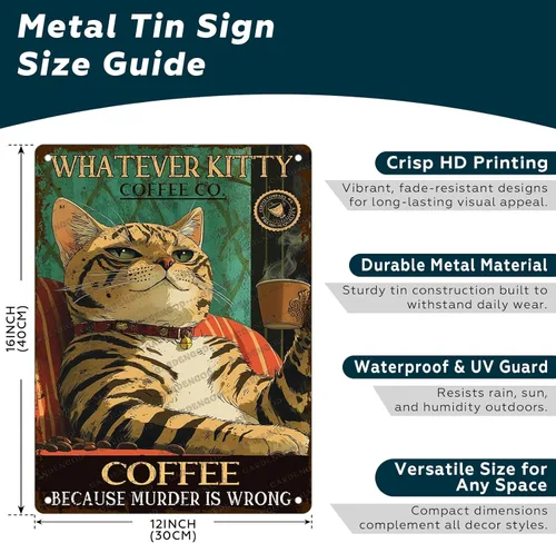 Miniatura 2 de Cartel de café con texto en inglés «Because Murder Is Wrong», póster metálico de 16 x 12 pulgadas CAFÉ CAT 3