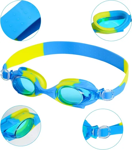 Miniatura 4 de Gorro de natación para niños y niñas, gorro de natación de silicona para cabello corto con gafas de natación y clip para la nariz, gorras de baño