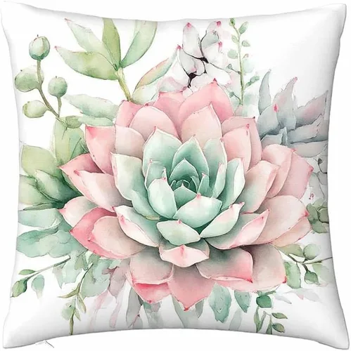 oFloral Funda de almohada decorativa de flores, hojas de plantas, funda de cojín cuadrada de 18 x 18 pulgadas, color rosa y verde