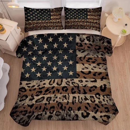 Miniatura 32 de kxry Juego de edredón de 250 años de Estados Unidos, tamaño individual, ropa de cama vintage de estatua de la libertad y bandera estadounidense