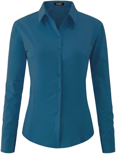 Miniatura 13 de Jonivey - Camisa de vestir de manga larga elástica con botones para mujer, suave, sin arrugas, para trabajo, casual, negocios, oficina