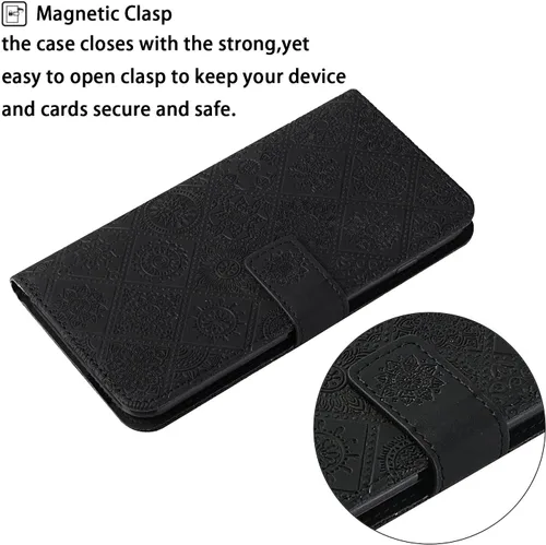 Miniatura 6 de Funda compatible con iPhone 12 Mini con tarjetero de cuero con tapa abatible, estampado retro con función atril, funda protectora magnética