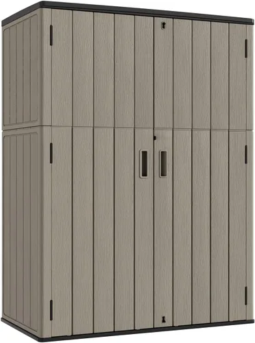Miniatura 12 de KINYING Cobertizos de almacenamiento horizontales para exteriores, gabinete de almacenamiento para exteriores, caja de almacenamiento de Marrón