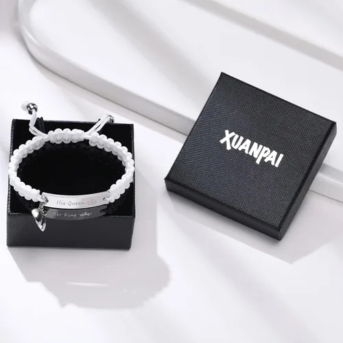 Miniatura 4 de XUANPAI - Pulseras personalizadas hechas a mano con cuerda trenzada y placa de identificación para parejas para mujeres hombres amistad etc