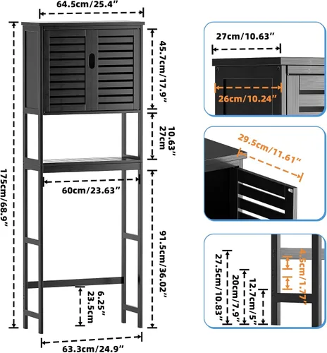 Miniatura 3 de SMIBUY Gabinete de Almacenamiento para Baño sobre el Inodoro, Organizador de Gabinete de 2 Puertas de Bambú, Estante de Inodoro Independiente