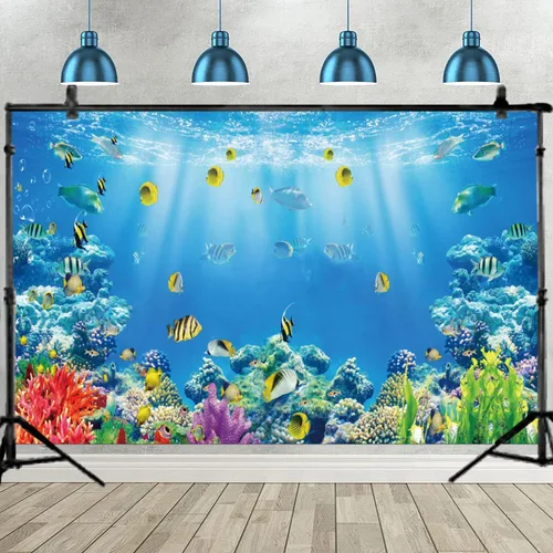 Miniatura 2 de Telón de fondo bajo el mar de 5 x 3 pies con fondo de sirena de océano, baby shower, país de las maravillas, acuario, corales, fiesta de cumpleaños