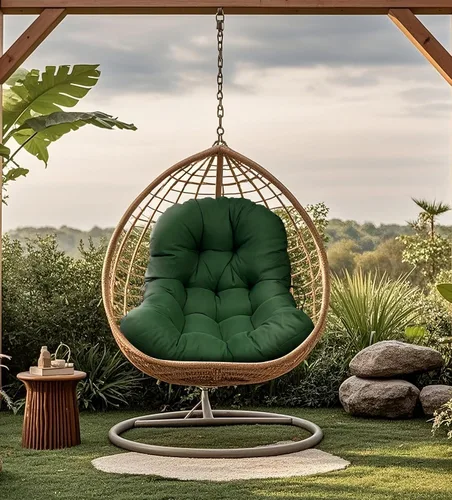 Miniatura 9 de Cojines para silla de huevo para exteriores, color negro, impermeable, antideslizante, con lazos, cojín grueso para silla para terraza, balcón