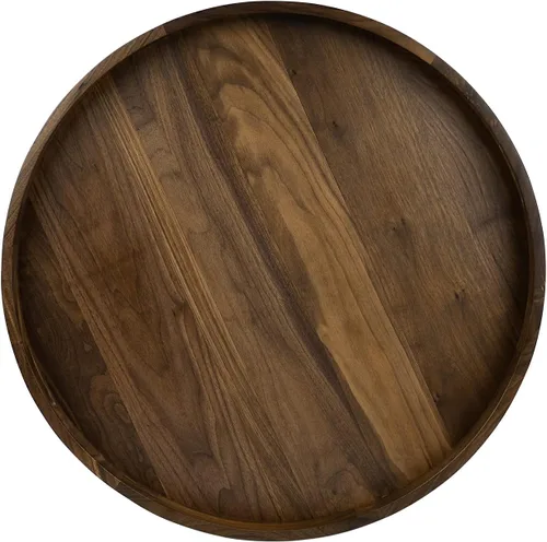 Miniatura 12 de Bandeja redonda de mesa otomana de 13 x 13 pulgadas, bandeja circular de madera maciza de nogal negro con asa para otomana de gran