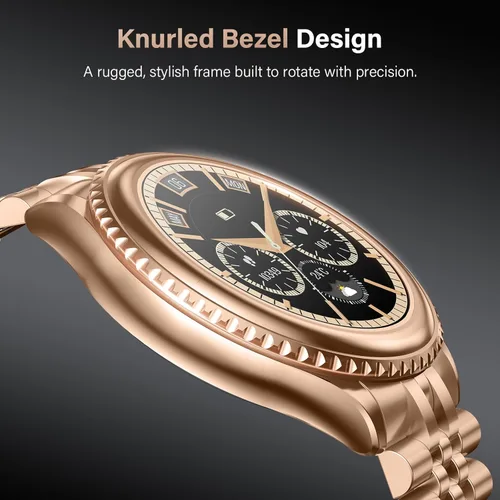 Miniatura 3 de Reloj inteligente de lujo de alta gama para hombres, esfera giratoria (bisel de corte de hacha) smartwatch, pantalla AMOLED de 1.32 pulgadas, Dorado