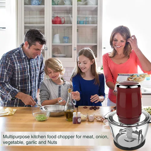 Miniatura 7 de Picadora de carne eléctrica de 1 litro, tazón de vidrio, picadora, licuadora, picadora, procesador de alimentos para carne, verduras, frutas, 500 W