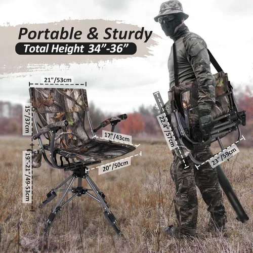 Miniatura 2 de REDCAMP Silla giratoria de caza de 360 grados para persianas, asientos de caza plegables con reposabrazos para acampar mochileros pesca