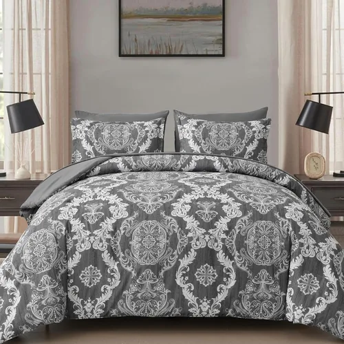 Miniatura 21 de WONGS BEDDING - Juego de edredón negro tamaño full, textura damasco dorado, juego de 7 piezas en una bolsa, de microfibra - 1 edredón, 1 sábana