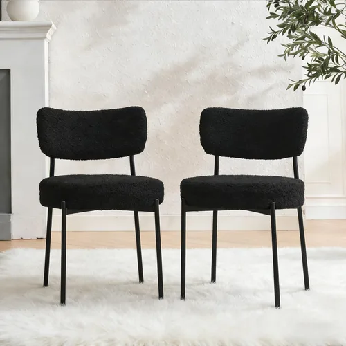 Juego de 2 sillas de comedor negras Stabrech, sillas de comedor con respaldo curvo, sillas de comedor modernas de bouclé tapizadas para la sala de