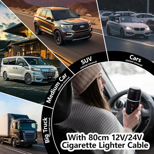 Miniatura 7 de Tetera de Coche, Hervidor Eléctrico Portátil de Viaje, Calentador de Café para Coche de 12V/24V, Hervidor de Agua Caliente de 420ML, Pequeño