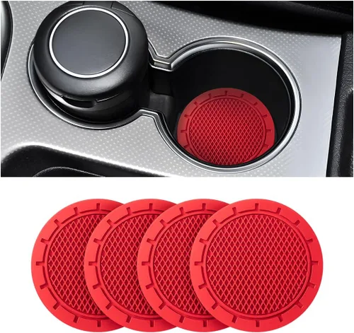 Paquete de 4 portavasos para auto, portavasos universal antideslizante de 2.75 pulgadas de diámetro, duradero, compatible con la mayoría de los Rojo