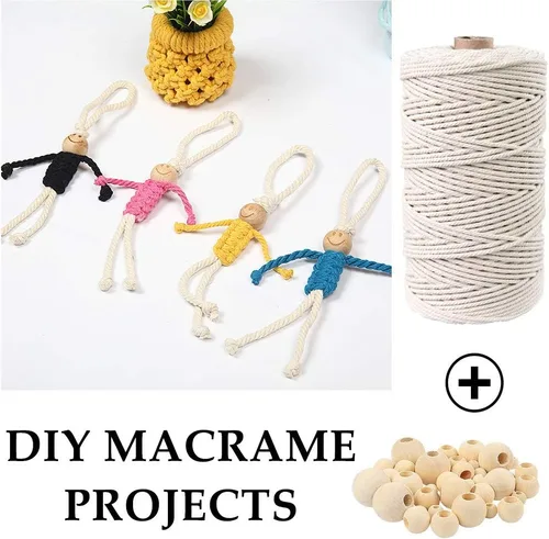 Miniatura 6 de 169 piezas Kit de macramé para principiantes 3 mm x 220 yardas de cordón de macramé de algodón natural para colgar en la pared, los mejores