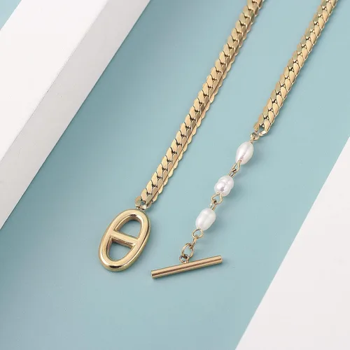 Miniatura 11 de DASIQI Collares para mujer, letras dobles D, perlas de agua dulce, empalme de perlas, cierres de palanca OT de 15 pulgadas, cadena plana