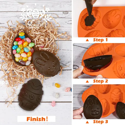 Miniatura 5 de Webake Moldes para huevos de Pascua, paquete de 2 moldes de chocolate de Pascua, moldes de silicona para magdalenas, molde antiadherente