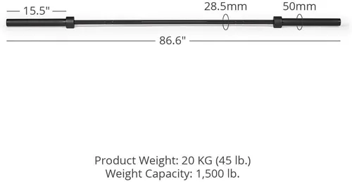 Miniatura 8 de Titan Fitness Black Cerakote - Barra olímpica de la serie TITAN de 44.1 lbs y 1.122 in, hecha en Estados Unidos, con clasificación de 1,500 libras