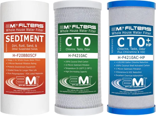 Applied Membranes Inc. Reemplazo de cartucho de filtro de agua de 3 etapas para toda la casa, incluye cartuchos de filtro de sedimentos, carbono y