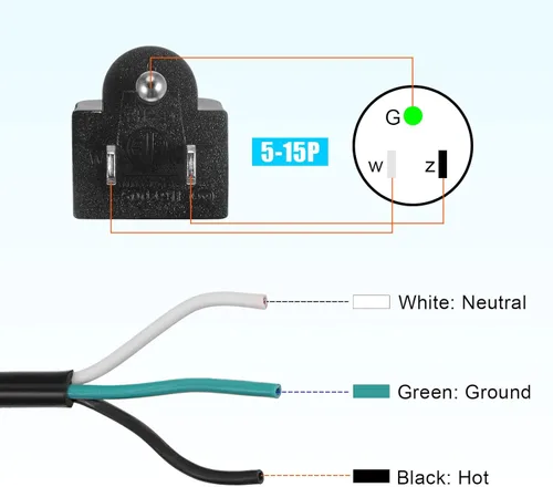 Miniatura 5 de PATIKIL Cable de alimentación de CA, 5 pies 12 AWG, cable de fuente de alimentación de repuesto de 3 clavijas 5-15P para aparato de CA universal